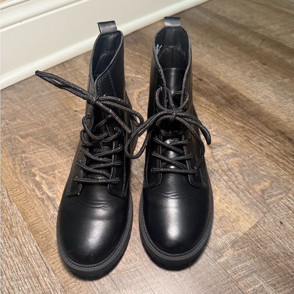Old Navy Black Combat Boots Ankle-High Leather